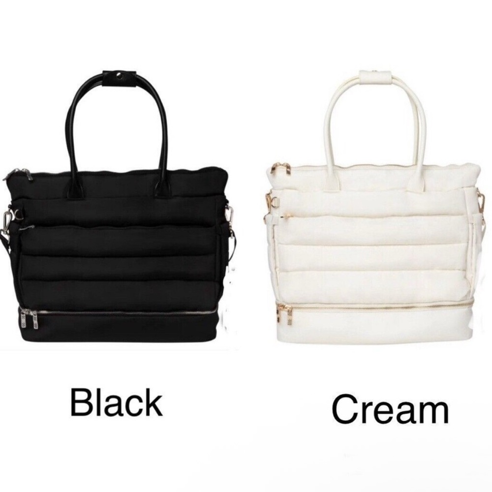 iPack Stylish Black and Cream Women's Puffy Tote Bag